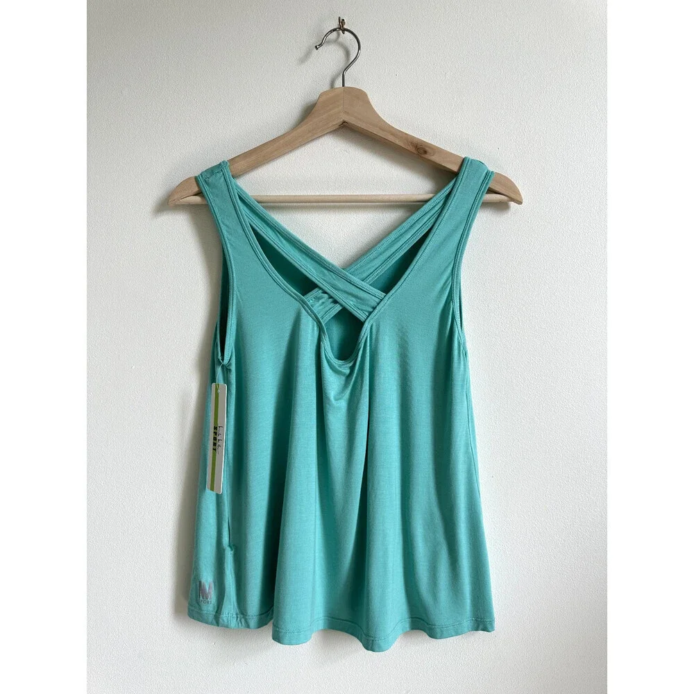 Nicole Miller Sport Teal Cross Back Stretch Activewear Tank Work Out size L $58 - Picture 4 of 9